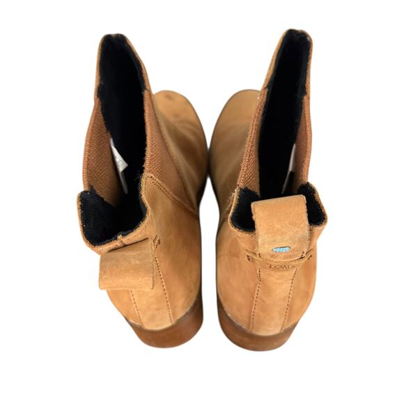 Toms Esme Leather Chelsea Tan Brown Leather Nubuck Boots Chunky Heel Womens 9 - Picture 10 of 16